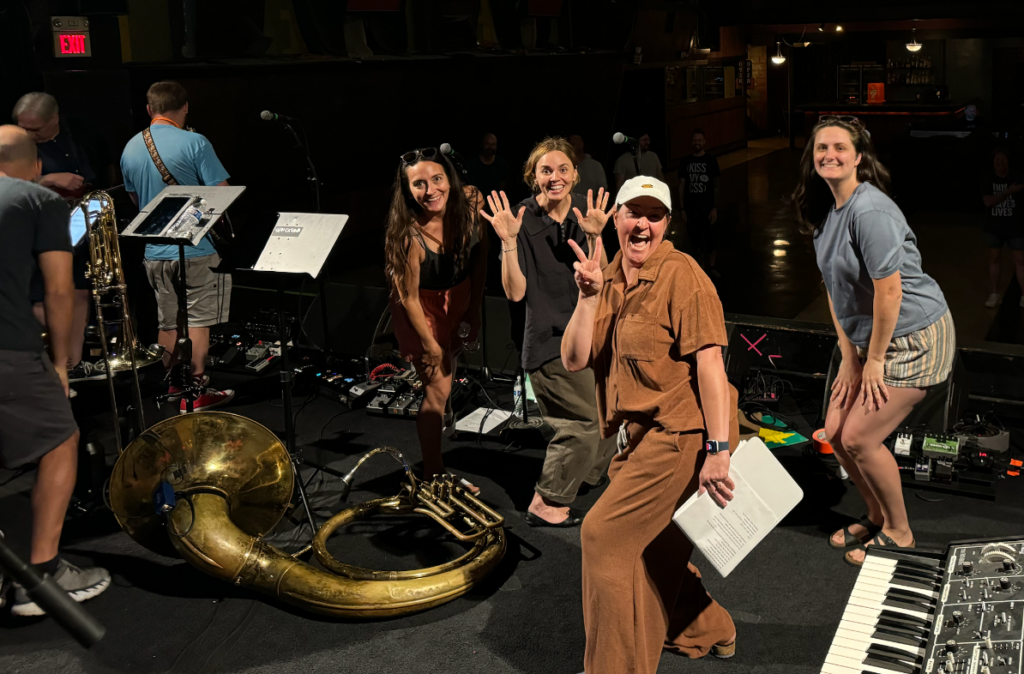 Frostapalooza musicians posing on stage at Mr Smalls for sound check